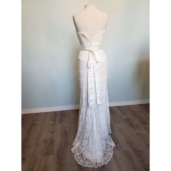 Galina Davids Bridal Womens 6 Wedding Dress Lacy Train Classic Strapless Elegant - Picture 2 of 6